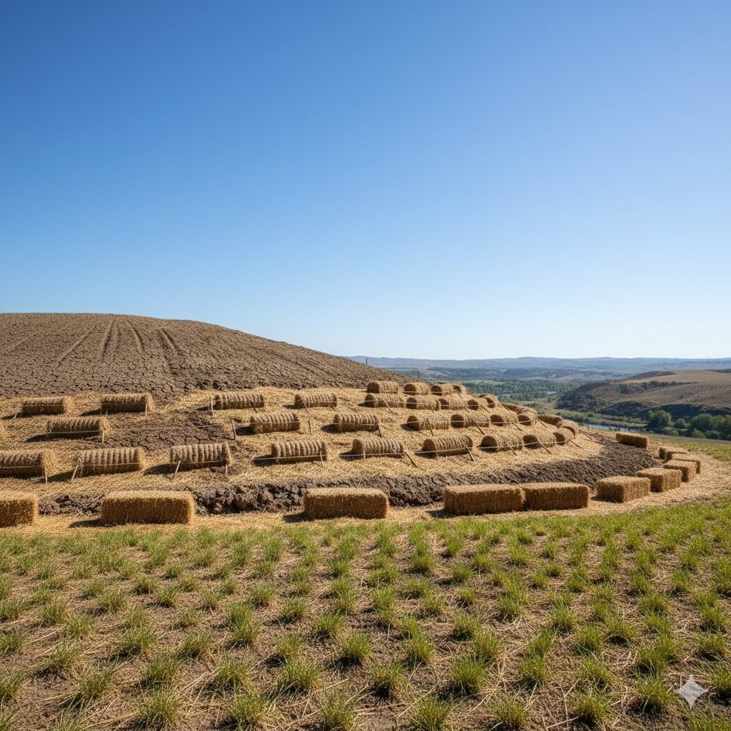 image xesbalenetcom Hay bales used for erosion control and land management