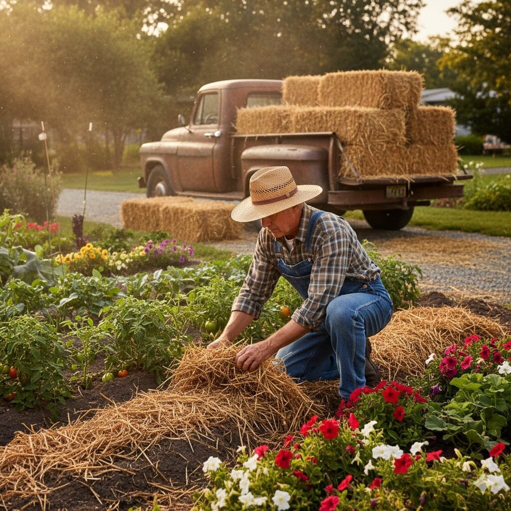 image xesbalenetcom Hay bale used for mulch in gardens and flower beds